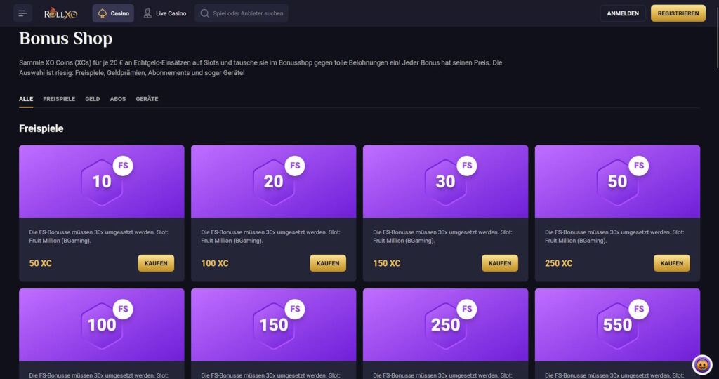 RollXO Casino Bonus Shop