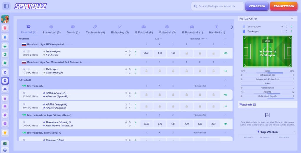 Spinrollz Live-Wetten