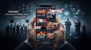Das Bild soll darstellen, wir Clickbait auf Social Media User manipuliert